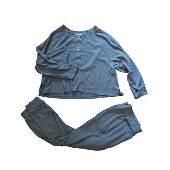 Victoria's Secret Blue waffle knit lounge set womens xl jogger long sleeve - Picture 1 of 9